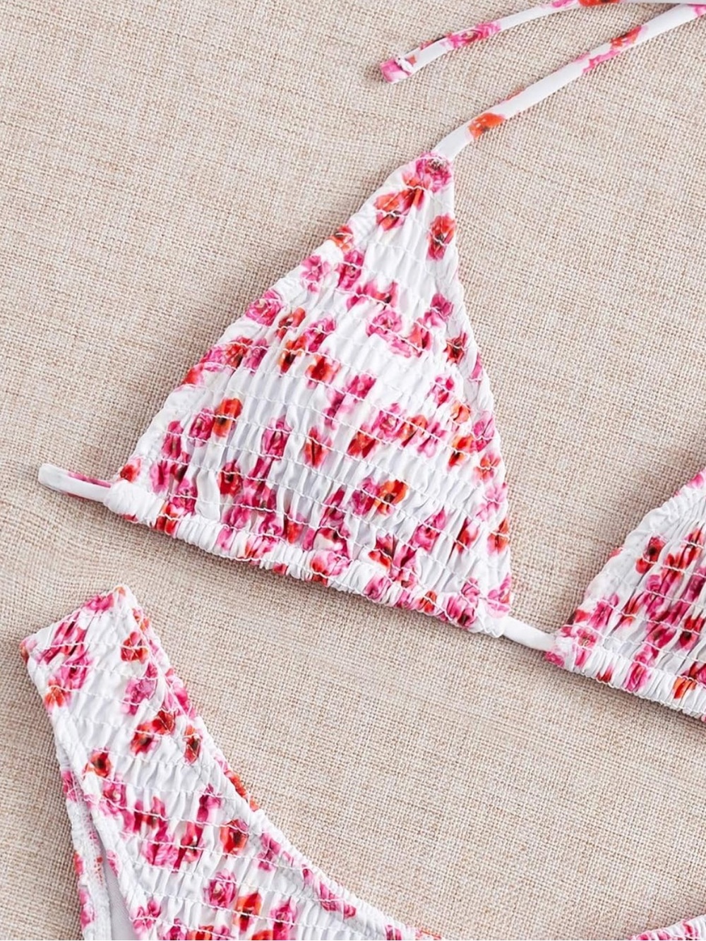 Amazon White Bikini Set with Pink Floral Print Size
